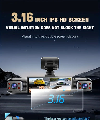 BCUOZ 4-Lens 360° Dashcam, 1080P Front + 720P Built-in Rear Left and Right car cameras, Super night vision, Loop recording, G-Sensor, WDR, 12-24V car plug power supply,Optional 64GB memory card.