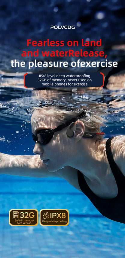 POLVCDG Bone Conduction Headset X7 IPX8 32GB Memory 5.3 Bluetooth Wireless Headset with Microphone Waterproof Swimming 2023new