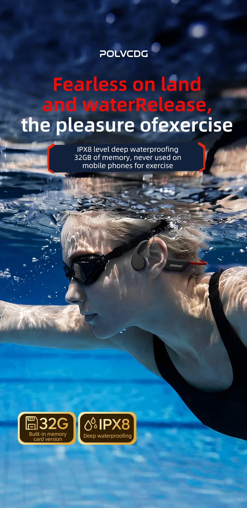 POLVCDG Bone Conduction Headset X7 IPX8 32GB Memory 5.3 Bluetooth Wireless Headset with Microphone Waterproof Swimming 2023new