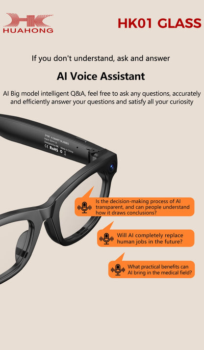TOP1 Smart Glasses with Camera 13MP HD Video Live Streaming&Photo Capture Recording Glasses With ChatGPT Translation Men Women