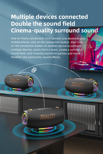 ZEALOT S127100W Powerful subwoofer Portable wireless speaker,24000mAh Battery,RGB Light,Great for Gift-Giving Birthday/Christmas