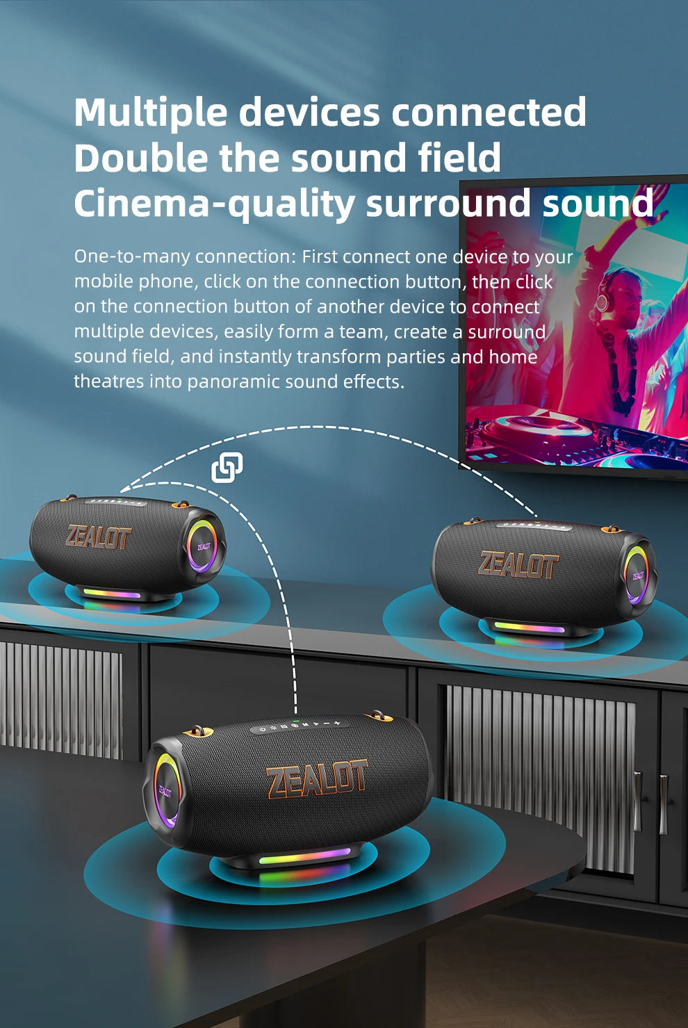 ZEALOT S127100W Powerful subwoofer Portable wireless speaker,24000mAh Battery,RGB Light,Great for Gift-Giving Birthday/Christmas