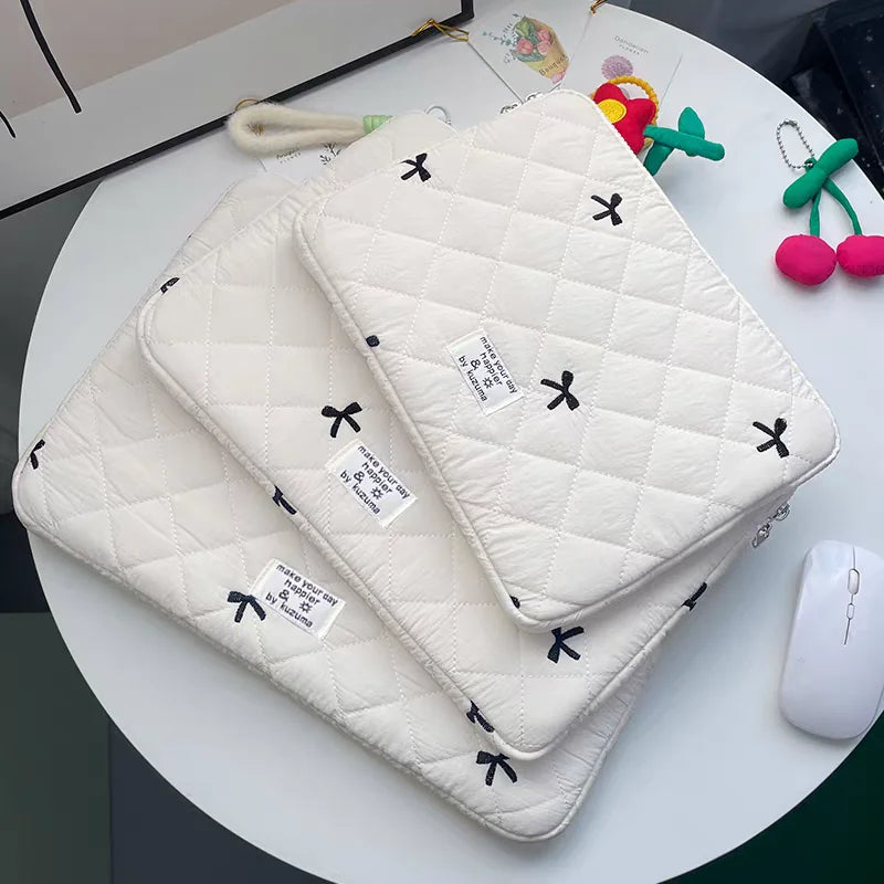 New Bowknot Fluffy Laptop Bag 11/13/15In Shockproof Tablet Sleeve Case Printing Computer Cover Bag for iPad Tablet Protection