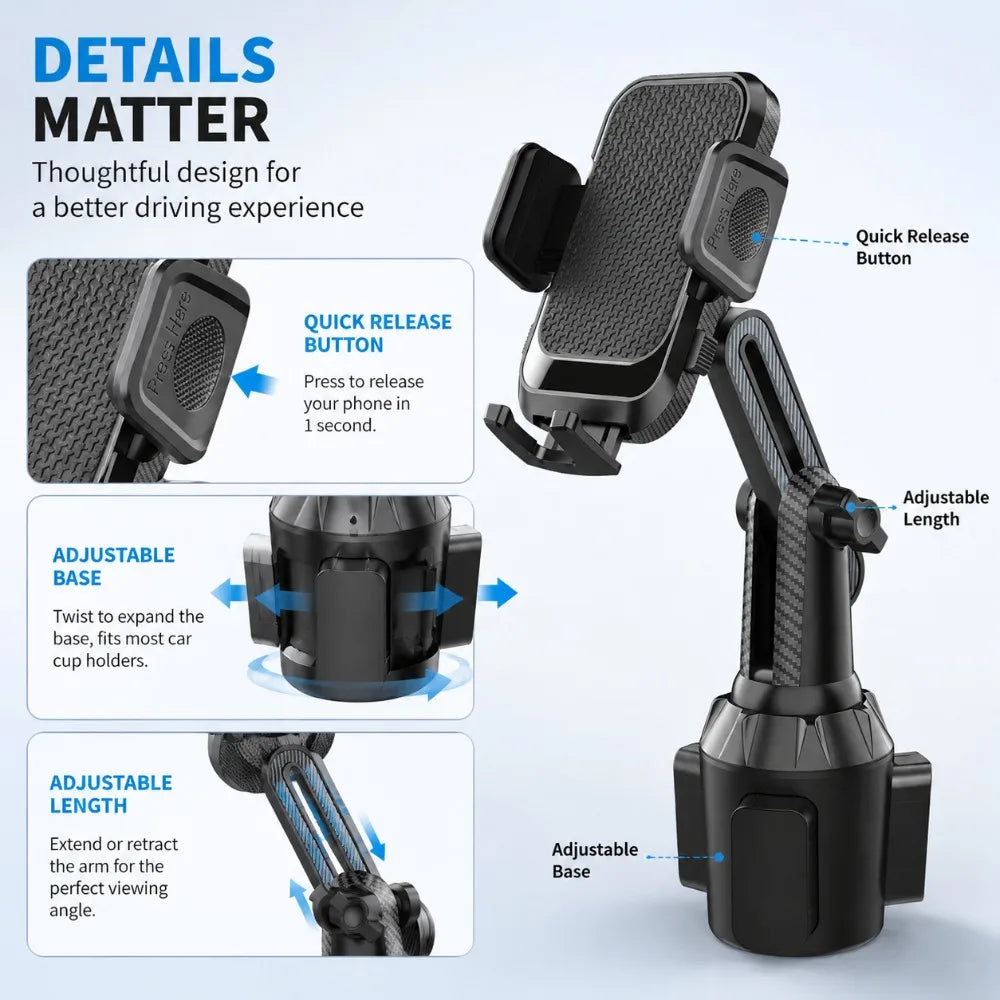 Car Cup Holder Phone Mount Universal for Car, Adjustable Stable Cell Phone Holder 360° Rotation Stand Fits 4-7 Inch Smartphones