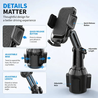 Car Cup Holder Phone Mount Universal for Car, Adjustable Stable Cell Phone Holder 360° Rotation Stand Fits 4-7 Inch Smartphones