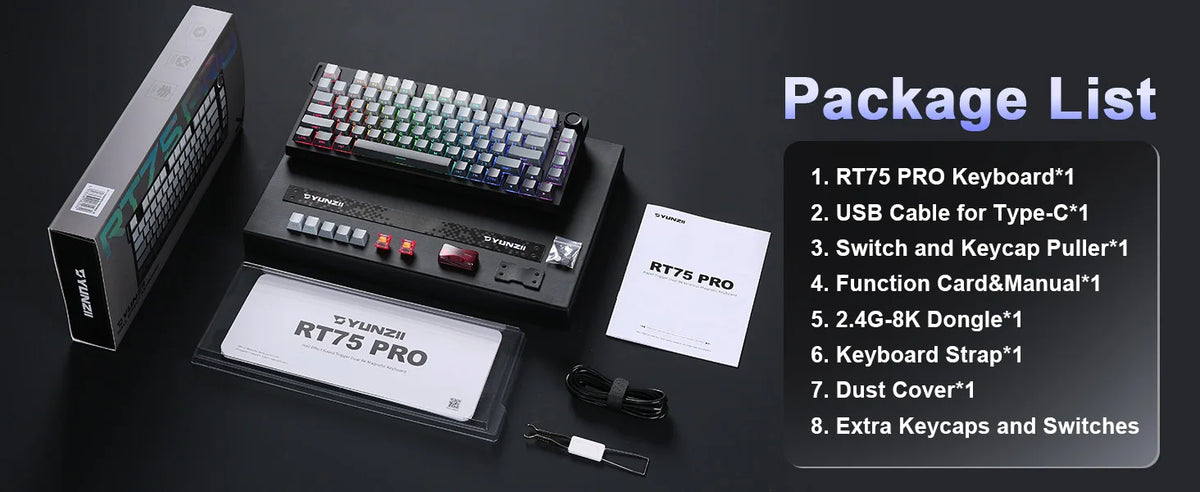 YUNZII RT75 PRO Dual 8K Wireless Gaming Keyboard, Rapid Trigger Mechanical Hall Effect Magnetic Keyboards, RGB Custom SOCD/DKS