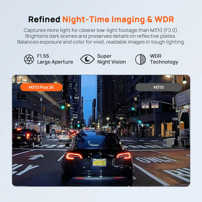 70mai M310 Plus 2K 1440P Dash Cam 143°FOV f/1.55 Large Aperture Smart Voice Control 24H Parking Guard Night Vision Car Camera