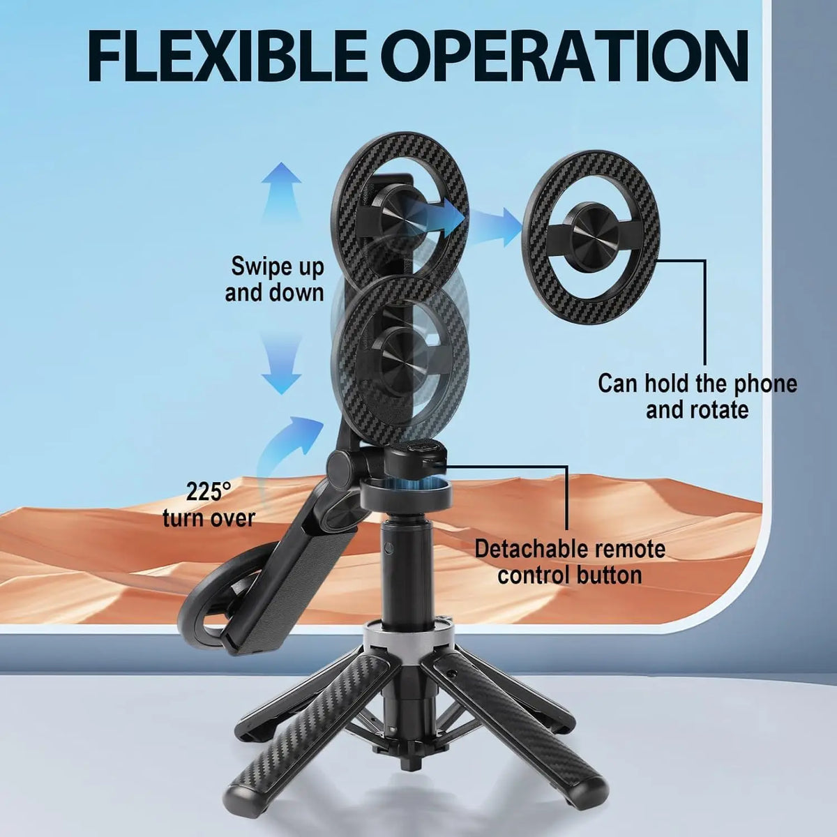 4-in-1 Multifunctional Magnetic mini Selfie Stick with 360° Rotation Wireless Bluetooth Control Magnetic Phone Holder