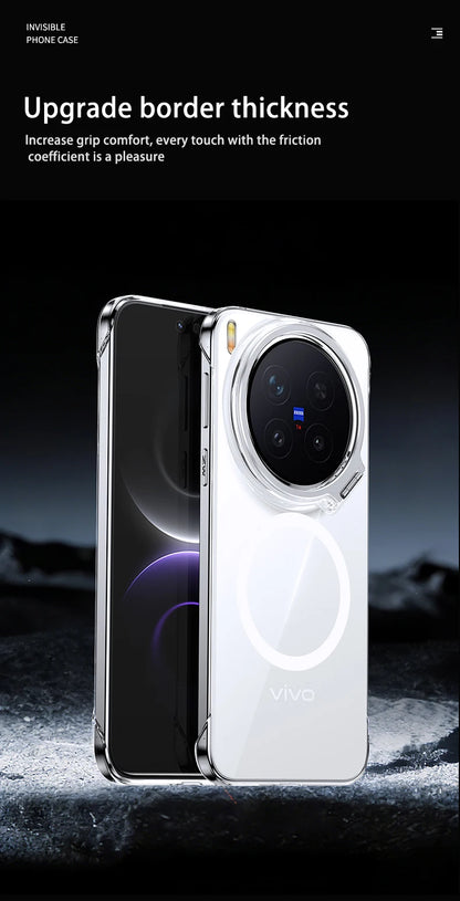 Acrylic Slim Frameless Transparent Case For Magsafe VIVO X300S X300 Pro Ultra Wireless Charging Lens Metal Stand Holder Cover
