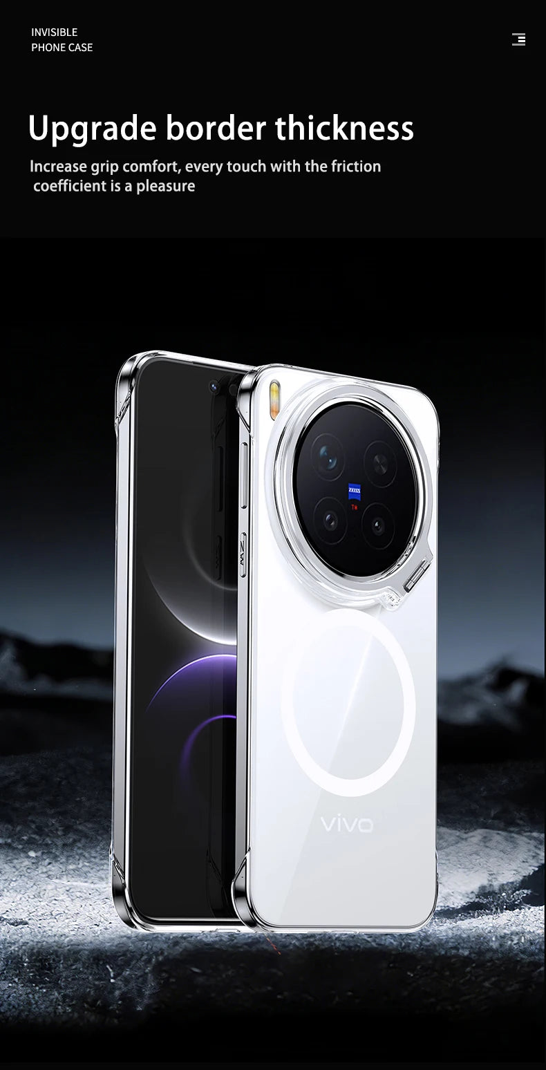 Acrylic Slim Frameless Transparent Case For Magsafe VIVO X300S X300 Pro Ultra Wireless Charging Lens Metal Stand Holder Cover