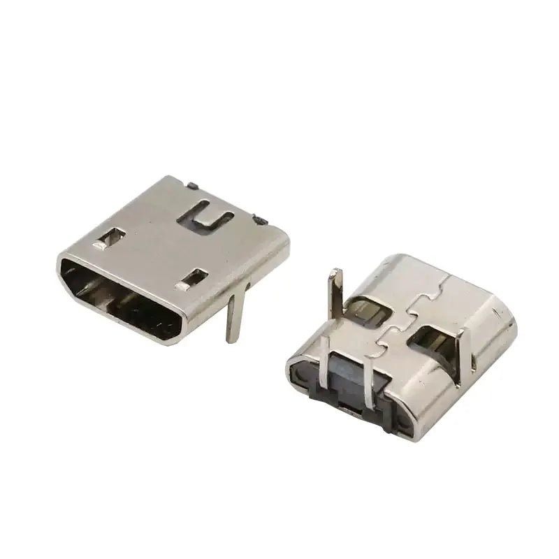 10PCS Micro USB Android Female Charging Socket, Flat Edge Crimped Type, 5Pin, 4 Mounting Pins, SMD & DIP Tail Connector
