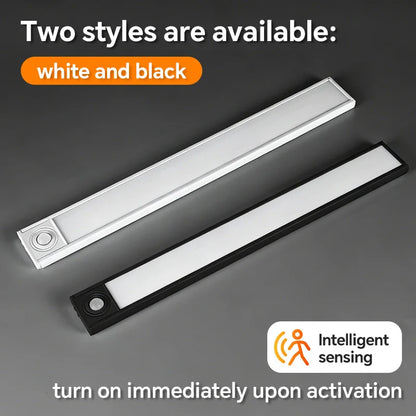 USB Rechargeable Motion Sensor LED Light, Black & White Available - Under Cabinet Lighting for Kitchen Home Indoor  LED Lighting