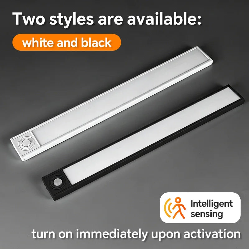 USB Rechargeable Motion Sensor LED Light, Black & White Available - Under Cabinet Lighting for Kitchen Home Indoor  LED Lighting