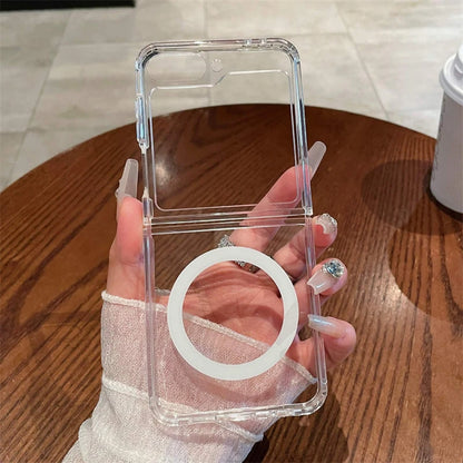 Clear Acrylic For Magsafe Magnetic Wireless Charge Case For Samsung Z Flip Z Fold 7 6 5 4 3 ZFlip7 Flip6 Shockproof Bumper Cover