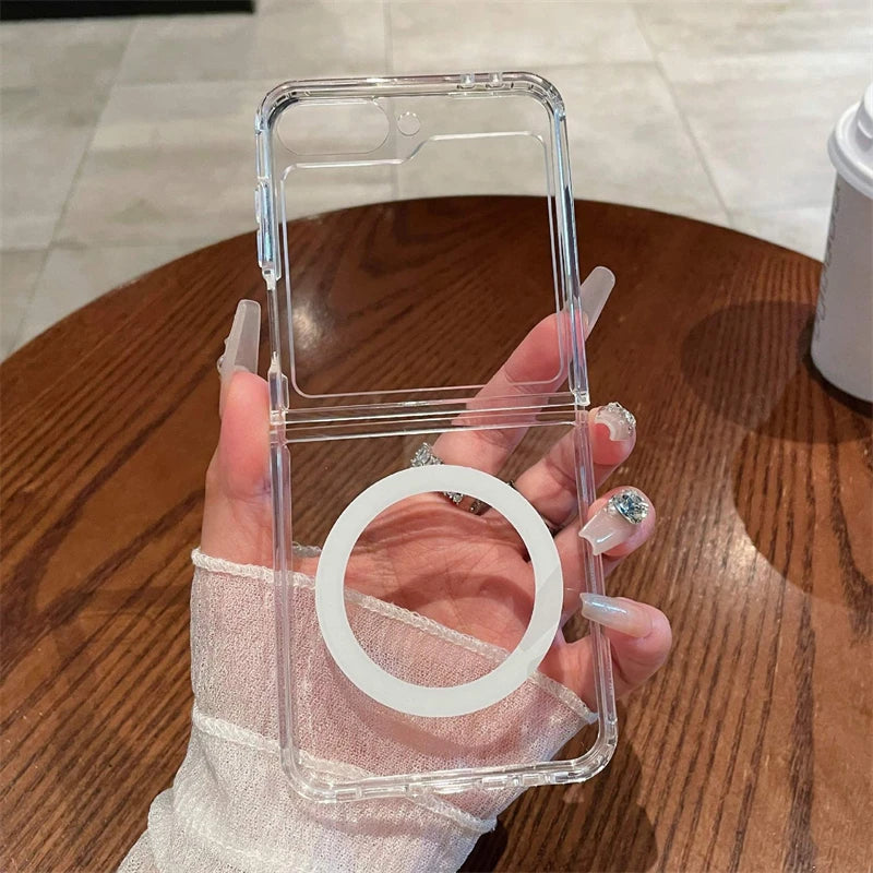 Clear Acrylic For Magsafe Magnetic Wireless Charge Case For Samsung Z Flip Z Fold 7 6 5 4 3 ZFlip7 Flip6 Shockproof Bumper Cover
