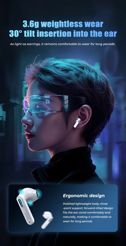HTC Wireless Bluetooth Earphones Low Latency Gaming Headphones USB-C 30Hrs Playback Comfortable Earbuds With Noise Canceling Mic