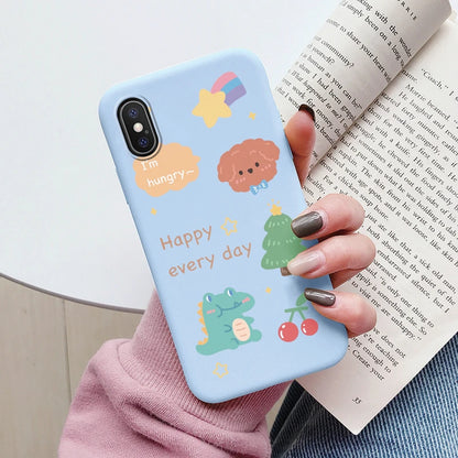 Flowers Funda For Phone Case iPhone X XS MAX XR Capa Soft Silicone Cute Cat Bear Back Cover For iPhone XR Bumper Women Anti-Fall