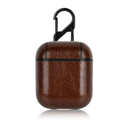 PU Leather Earphone Case for AirPods 1/2 Gen Earbuds Cover Wireless Headphone Protective Shell with Carabiner