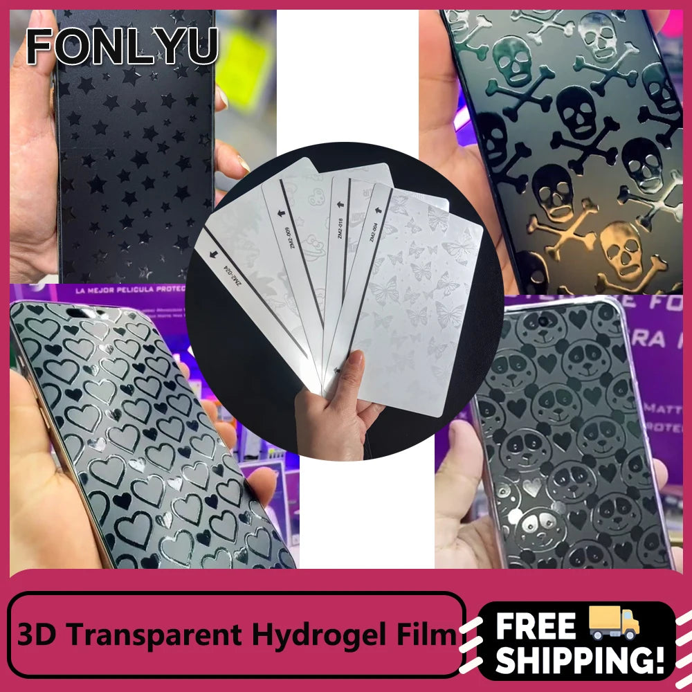 FONLYU 50PC 3D Transparent TPU Hydorgel Film With Cartoon Design Phone Back Skin Stickers for Screen Protector Cutting Machine