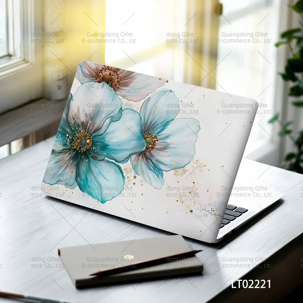 2PCS Scenery Oil Painting Laptop Stickers Set Flower Art Waterproof PVC Decals MacBook Traditional Ink Style Computer Skin