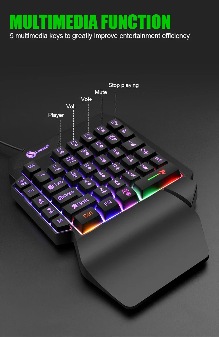 35keys One Handedly Single Hand Mini Gaming Keyboard Usb Ultra-slim Wired Backlight Keyboard for Laptop Desktop PC Smartphone