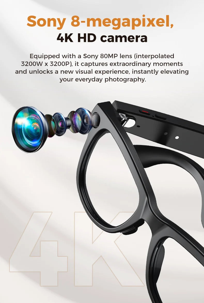 2026 New AI Smart Glasses Camera 30MP Photo 1200P Video Bluetooth Music Call WiFi Translation Voice Assistant Sunglasses Vlog HD
