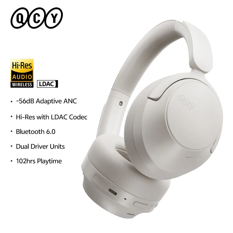 QCY Wireless Bluetooth 6.0 BH25H3SA Headphone 3D Spatial Audio Earphone -56dB Adaptive ANC 53mm Driver Foldable Over Ear Headset