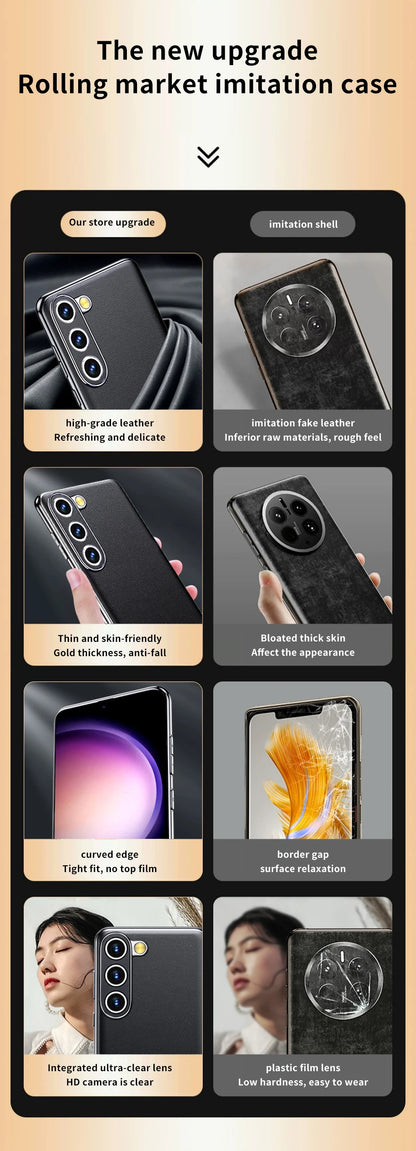 Genuine Cowhide Leather Phone Case for Samsung Galaxy S25 S24 S23 Ultra S22 Plus S21 Note 20 Plating Shockproof Protector Cover