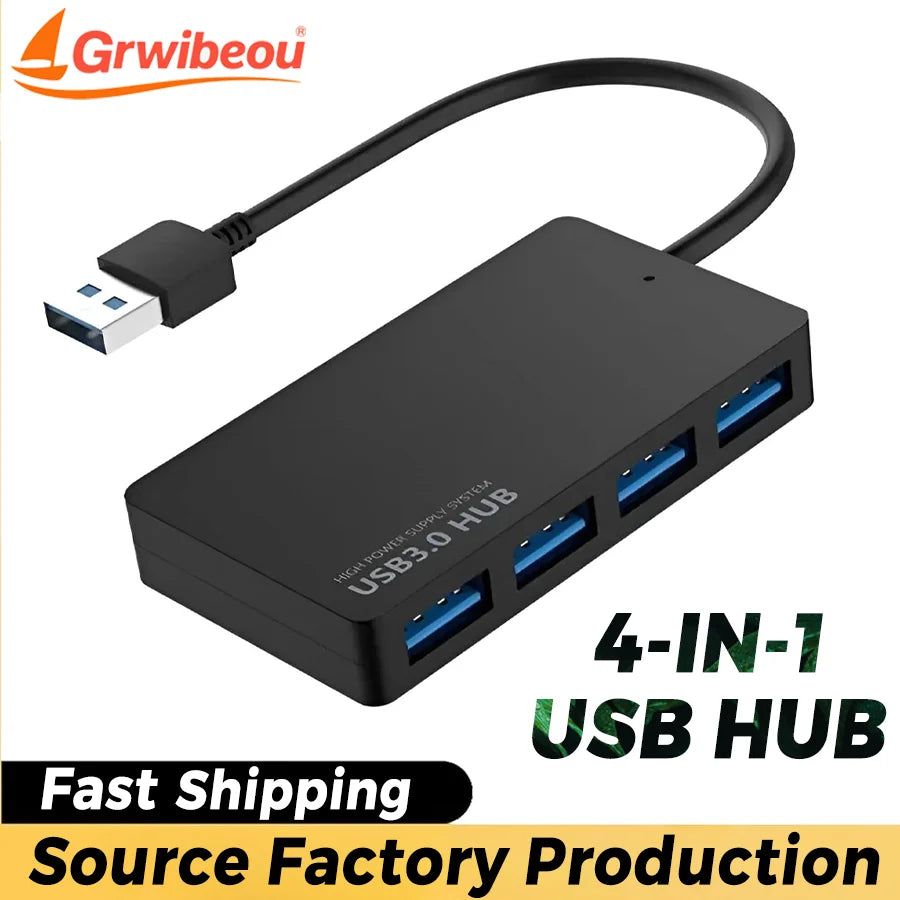 4 Port HUB USB 3.0/2.0 HUB Multi USB Splitter 4 Port Multi USB HUB Adapter Expander Splitter for Notebook Laptop PC Plug & Play