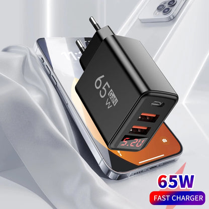 65W USB C Charger Fast Charger Phone Charger Adapter with LED Display QC3.0 EU/US/UK Plug For iPhone Samsung Xiaomi Wall Charger