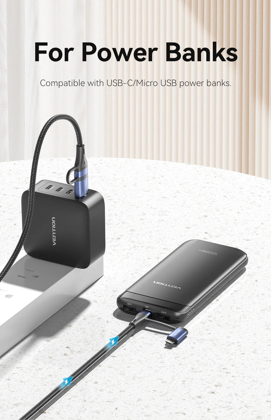 Vention 4 In 1 USB C 100W PD Type C To USB C Fast Charging Cable Usb A to Micro USB For POCO Xiaomi Samsung Mobile Phone Cable