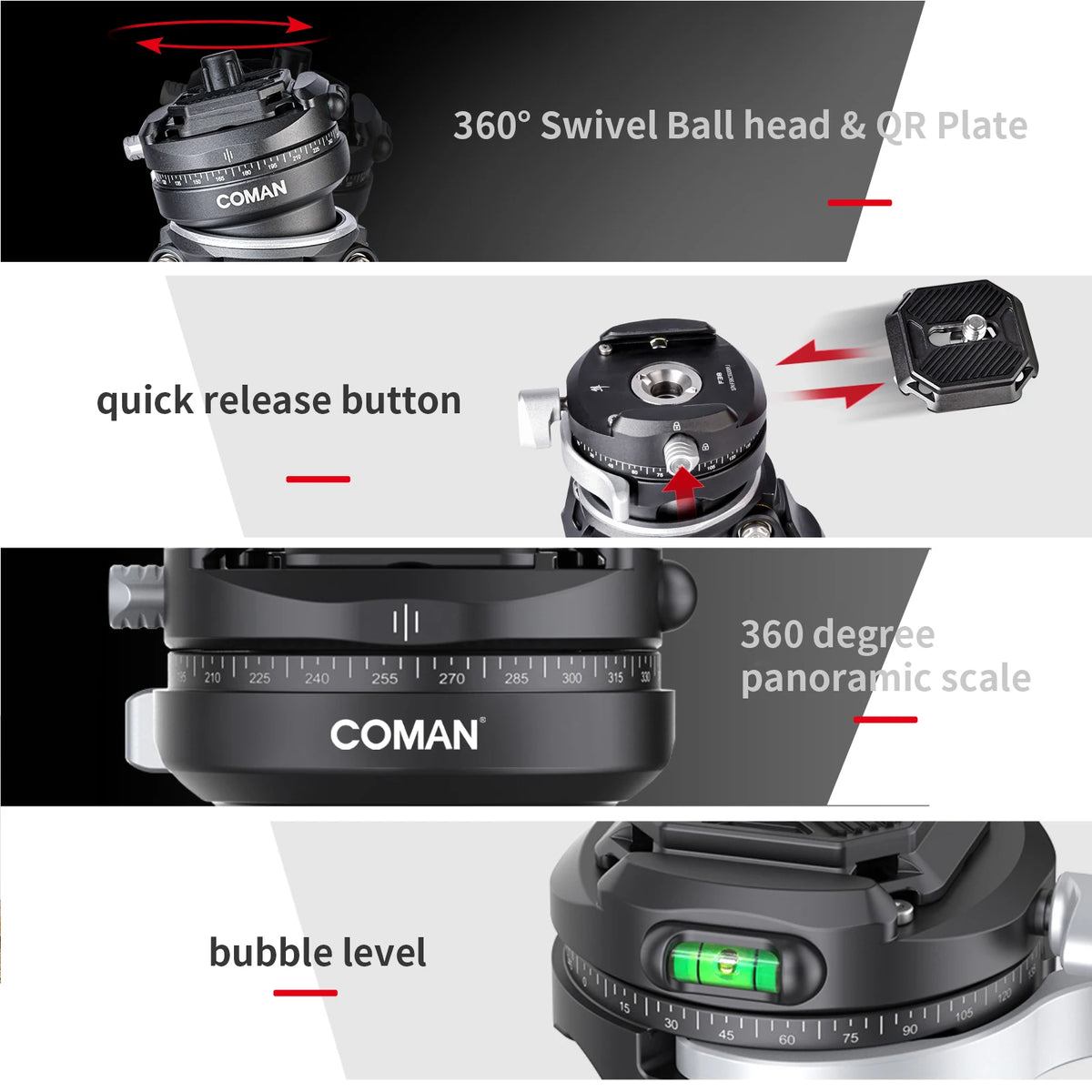 COMAN Zero F38 Carbon Fiber Tripod with Quick Release 360° Panoramic Ball Head for Nikon Canon DSLR Camera Travel Size