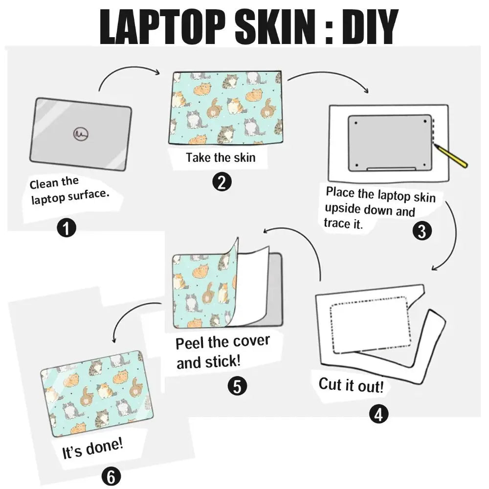 DIY 15inch Laptop Stickers Skins Cute Cat A+C Side Notebook Computer Cover Skin for Macbook /HP / Dell / Lenovo / Acer / ASUS
