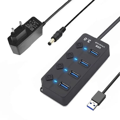 USB HUB 3.0 USB 2.0 Hub Multi USB Splitter Hub Use Power Adapter 4/7 Port Multiple Expander USB 3.0 Hub with Switch 30CM Cable