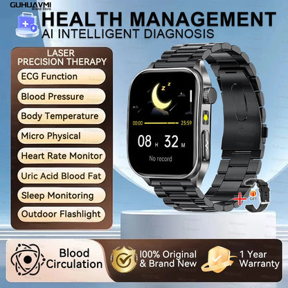 2026 New Health Smart Watch Laser Therapy Reduce Three Highs Blood Oxygen Pressure Uric Acid Blood Lipid ECG Smartwatch For Man