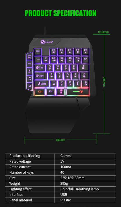 35keys One Handedly Single Hand Mini Gaming Keyboard Usb Ultra-slim Wired Backlight Keyboard for Laptop Desktop PC Smartphone