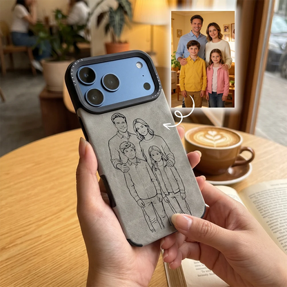 Personalized Custom Line Drawing 3D DIY Engraved Faux Leather Faux Phone Case For iPhone 17 16 15 14 13 12 11 Pro Max Pro 17Air