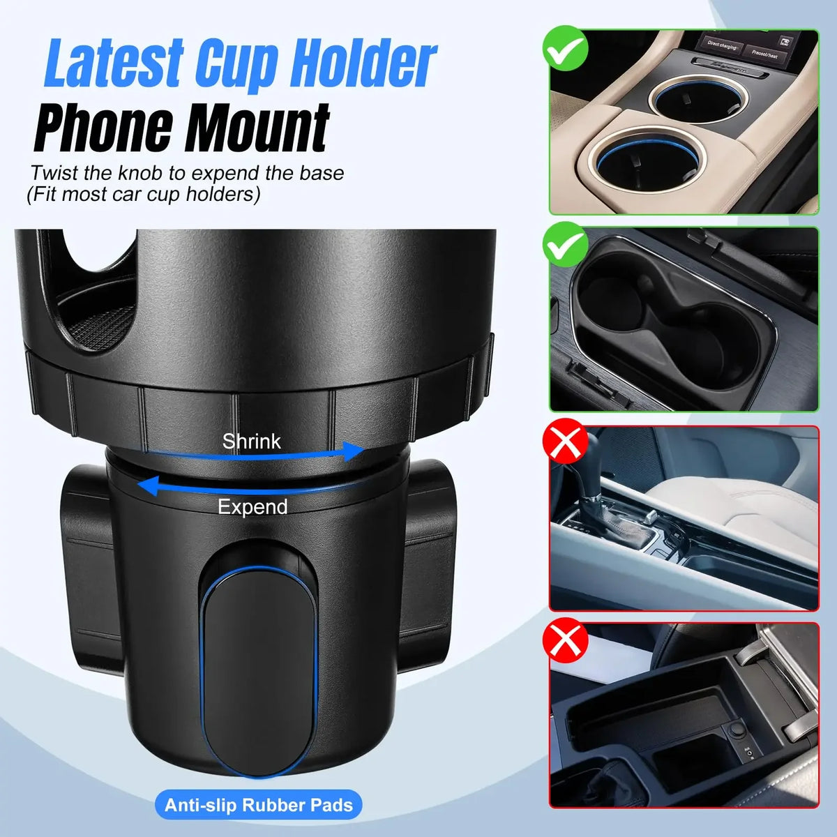 Car Phone Holder, Cup Holder Phone Mount With Memory Function 360°Rotation iPhone Car Phone Mount With Adjustable Long Neck