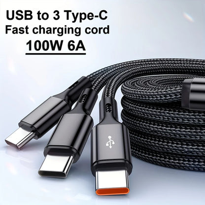 240W USB C Phone Charger Fast Charging Wall Adapters 100W 6A 3 In 1 USB-A to 3 ×Type-C Data Cables For iPhone 15 Samsung Xiaomi