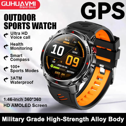 2026 New GPS Map Navigation Smart Watch Men Women Amoled Screen 3ATM Waterproof Sport SmartWatch Compass NFC BT Call Watches Men