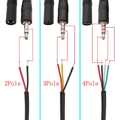 3Pcs 2.5mm/3.5mm Male Female 2/3/4Pole Mono/Stereo Aux Plug Jack Connector To Bare Wire End For DIY Audio Headphone Cable Repair