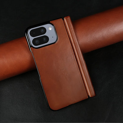 Luxury Genuine Leather Case for Google Pixel 11 Pro Fold 10Pro Fold Oil Wax Central Axis Pattern Phone Back Cases Without Front