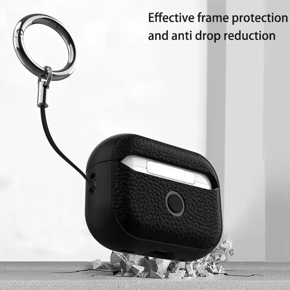 For AirPods Pro 3 2025 Case Soft TPU Litchi Leather Protective Cover For AirPods Pro 3 Cases With Lanyard