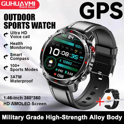 2026 New GPS Map Navigation Smart Watch Men Women Amoled Screen 3ATM Waterproof Sport SmartWatch Compass NFC BT Call Watches Men