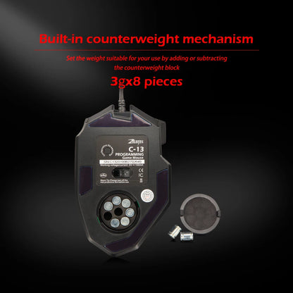 ZELOTES C13 Wired Mouse 10000DPI Programmable Gaming Mouse 13 Buttons RGB Light Laser Mouse for Gamer Computer PC Laptop