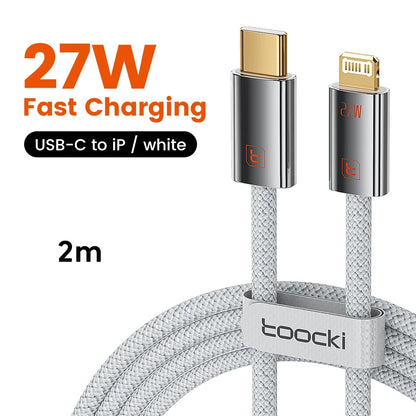 Toocki 27W USB C to Lightning Fast Charging Cable for iPhone 14 13 12 Pro Max Xs 2.4A USB A to iP Zinc Alloy Data Cable for iPad
