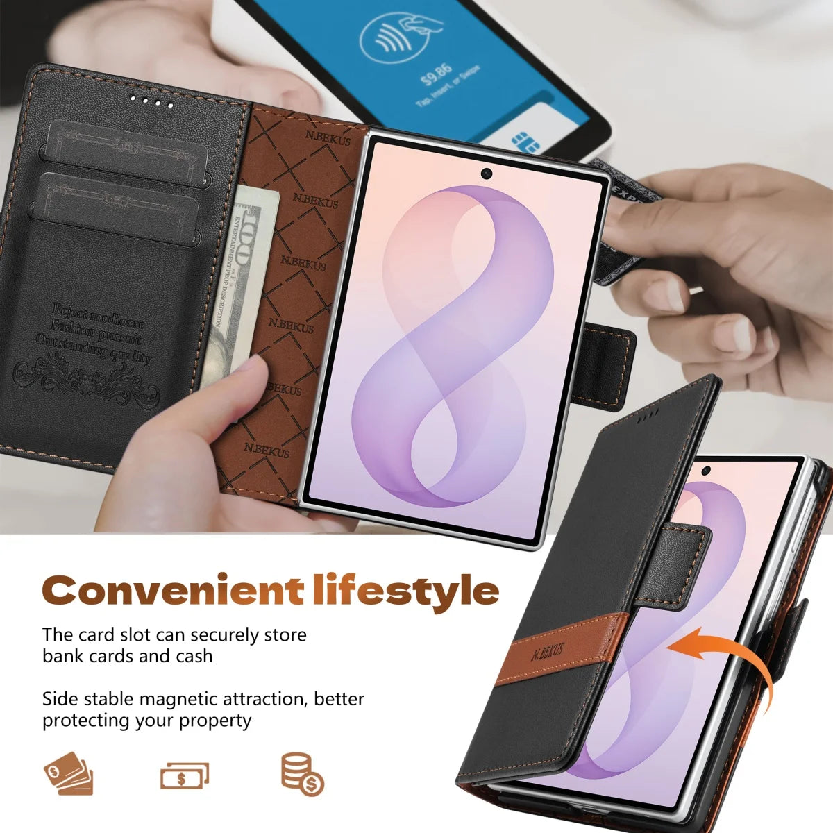 Business Luxury Leather RFID Wallet Card Solt Phone Case for Samsung Galaxy Z Fold8 Ultra Fold 4 5 6 7 8 Flip Protective Cover