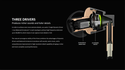 1MORE Triple Driver E1001 In-Ear Wired Earphones Hi-Res Audio 3.5mm Headphones with High Resolution Bass Driven Sound