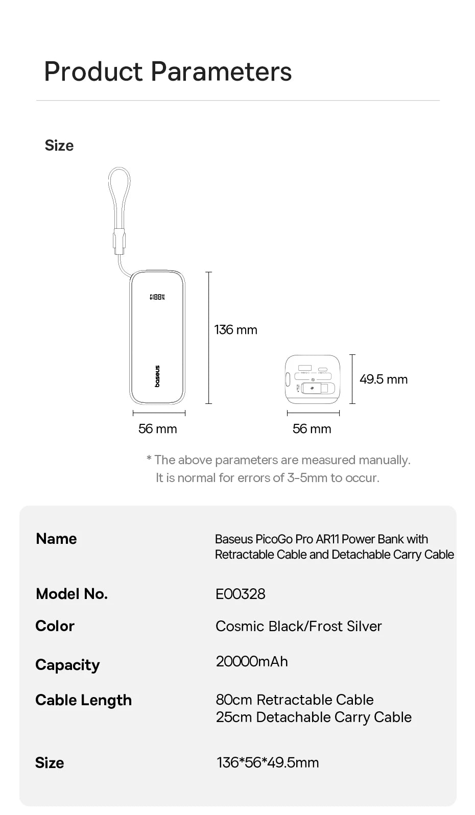 Baseus 100W 20000mAh Power Bank Retractable USB-C Cable for iPhone 18 Duo 17 Pro Max Samsung S26 Portable Charger for Laptop