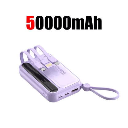 Lenovo CCC Mini Power Bank 500000mAh 4 Built in Cables Fast Charging Large Capacity Portable External Battery For iPhone Xiaomi